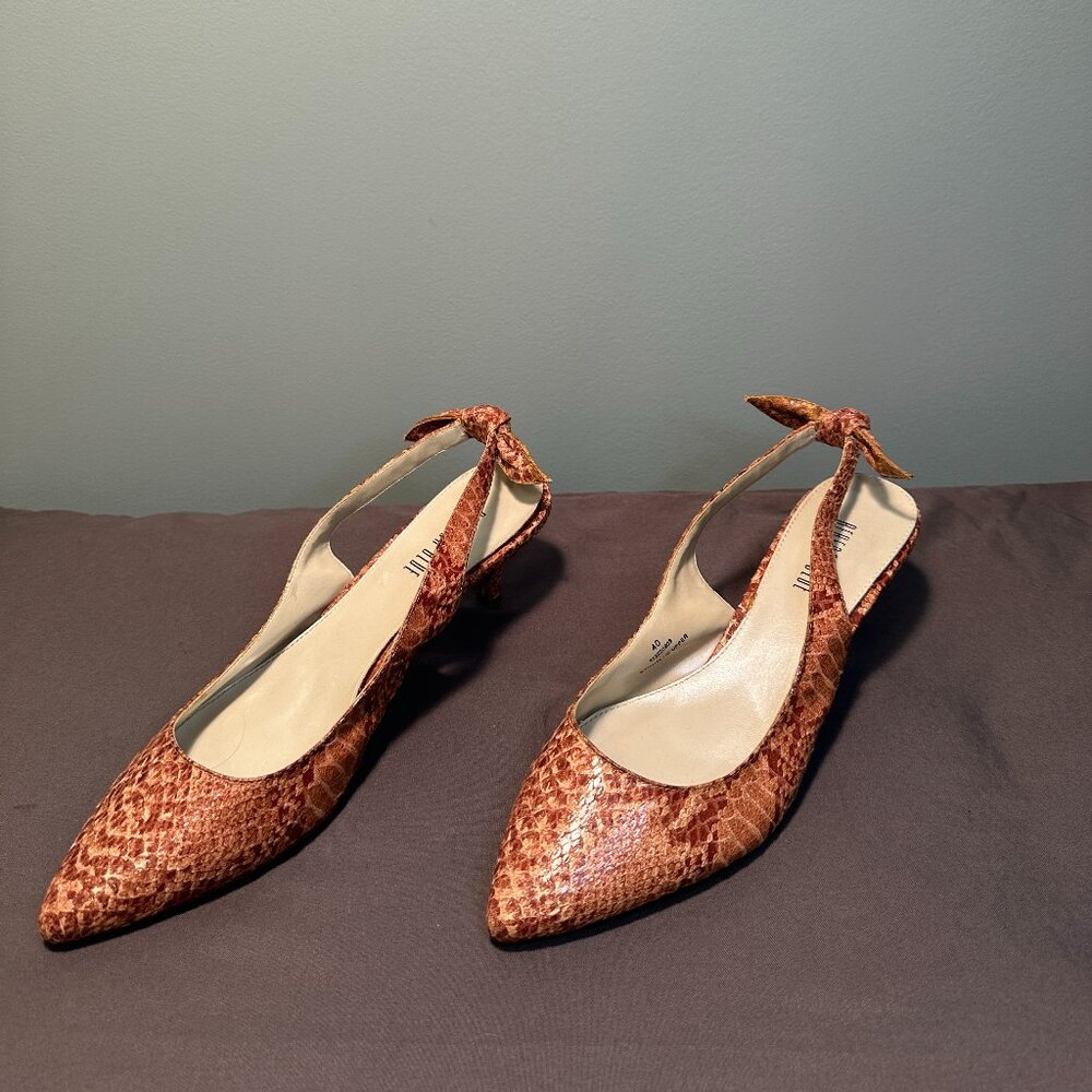 Rebecca Blue Kitten Heel Sling Back Reptile Print Sandal